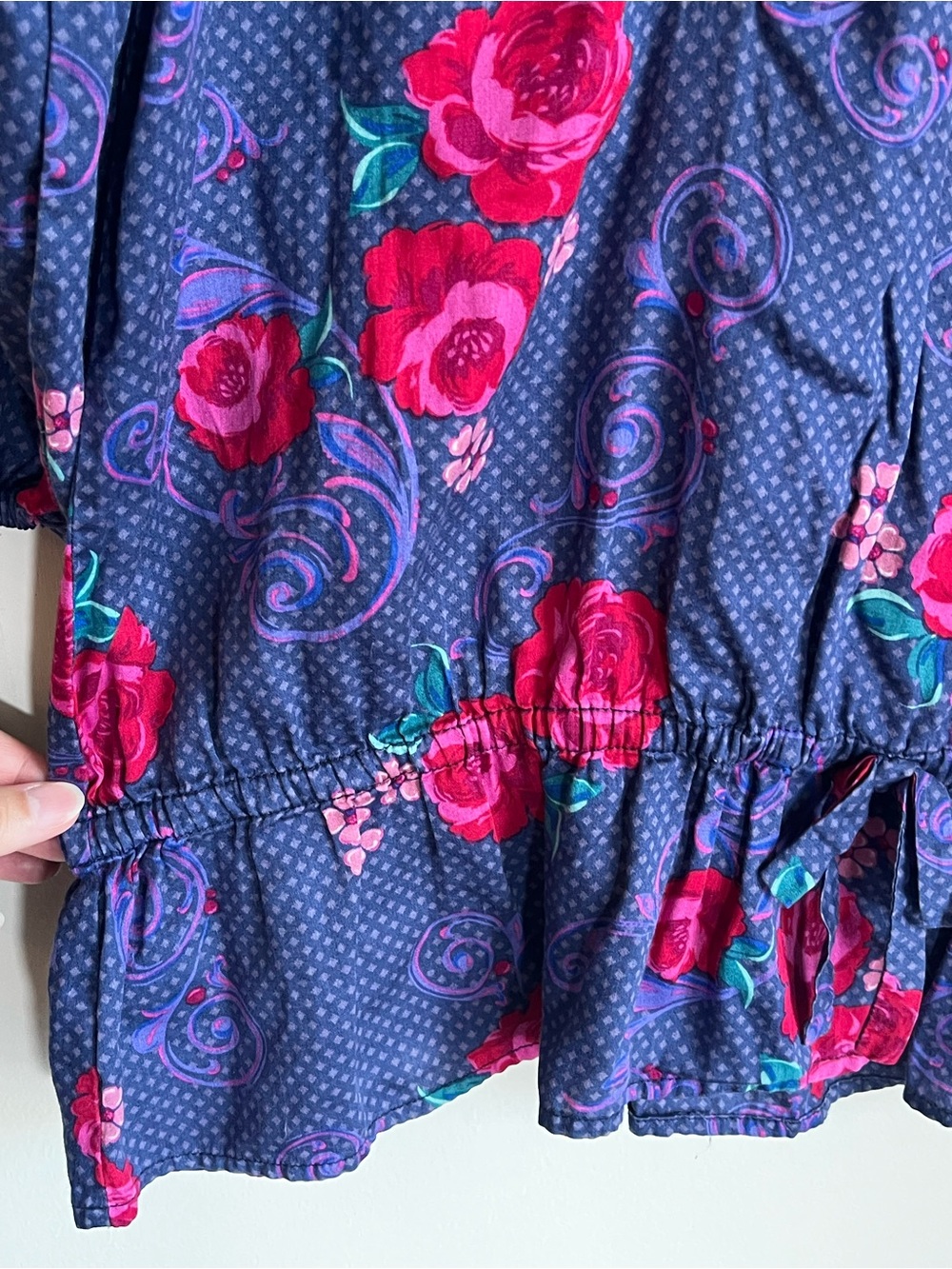 Tea Collection Floral Tunic Top Rose Gathered Drop Waist Size 8 - Picture 7 of 9